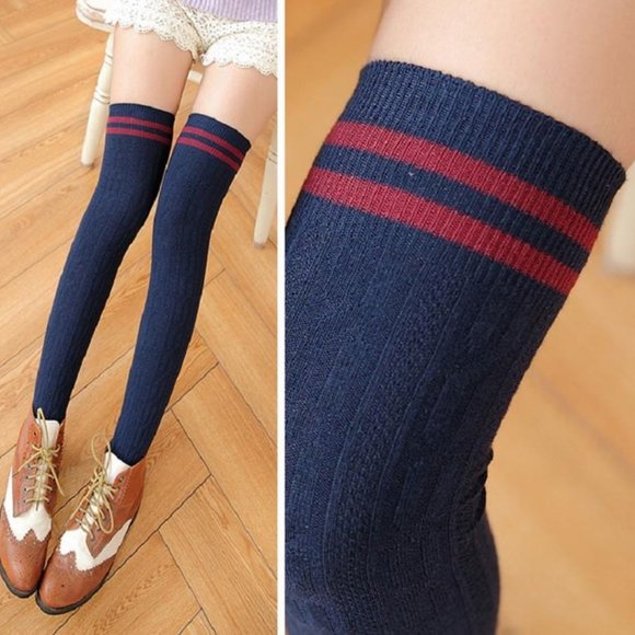 ❤️NEW Sexy Knit Over the Knee Stripe Stockings - Picture 6 of 14